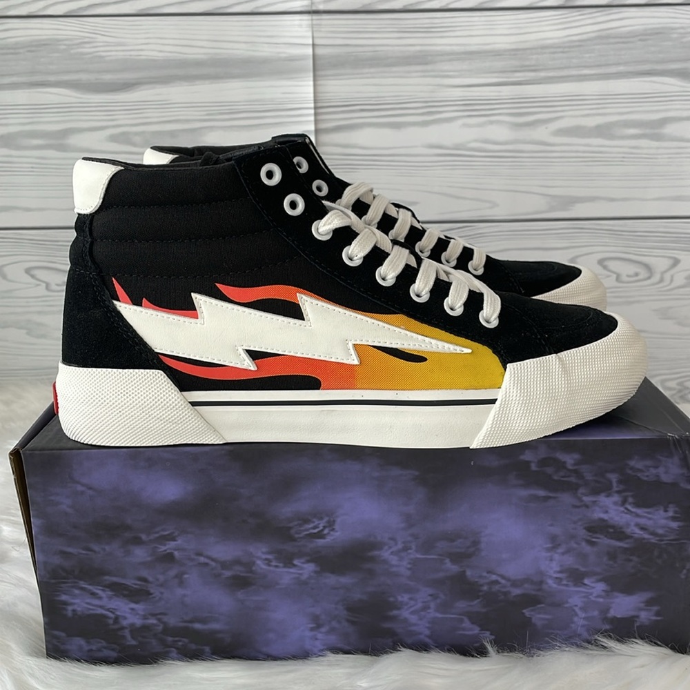 REVENGE X STORM VOL. 2 HI TOP SNEAKERS IN BLACK FLAME‎